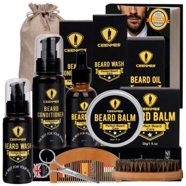 Imagem de Kit para Barba Profissional Portátil com Cera e Pente, 7 Itens, CEENWES, Preto