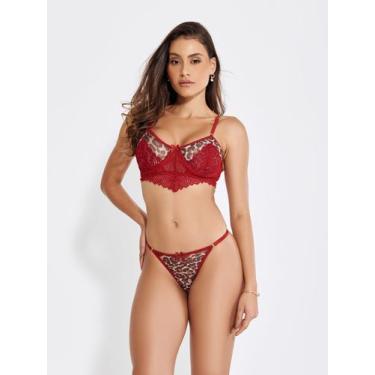 Imagem de Conjunto Lingerie Sexy Sutia Calcinha Sensual Onça Sem Bojo - ALTIÊ IN