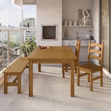 Imagem de Conjunto Mesa 180cm 2 Cadeiras e 1 Banco Área Gourmet Madeira Maciça Ventimiglia Nogueira