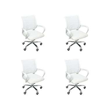 Imagem de Kit 4 Cadeiras De Escritório Oficial Begonia Tela Mesh Ergonômica Branco