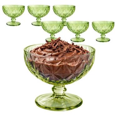 Imagem de Jogo 6 Taças De Vidro Verde Sobremesa Diamante Sorvete Açai Luxo 400ml