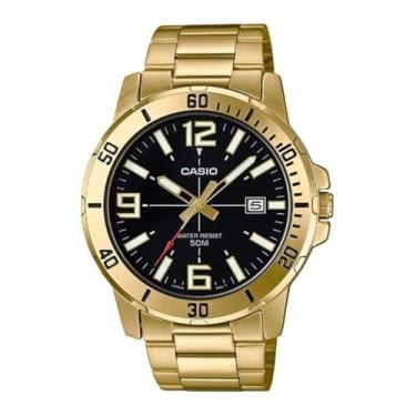 Imagem de Casio MTP-VD01G-1BV Relógio masculino Enticer dourado de aço inoxidável, mostrador preto, casual, analógico, esportivo, Dourado, OneSize, Movimento de quartzo