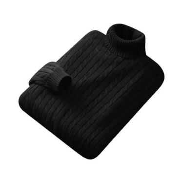 Imagem de Suéter Masculino De Gola Alta De Outono Em Tricô, Cor Sólida, Alta Ela