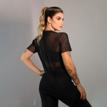 Imagem de Blusa Tule Transparente Fitness Feminina com Manga Academia Conforto V