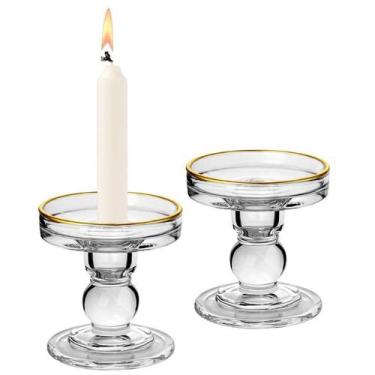 Imagem de Castiçal De Vidro Largo Vela De 7 Dias Borda Dourada - CLICK HOUSE