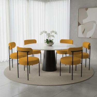 Imagem de Cadeira Sala de Jantar Margara Kit 6 em Aço Preto Bouclê D03 - D Rossi