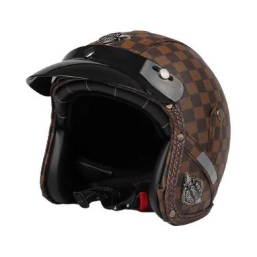 Imagem de Capacete Retrô Vintage De Couro PU Aberto 3/4 Para Motocicleta Chopper