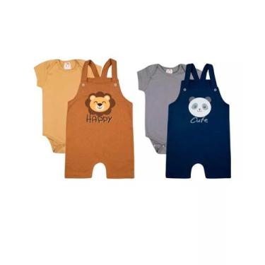 Imagem de Conjunto Bebe Menino 4 Peças Jardineira Body Curta Algodão Tamanho:p -