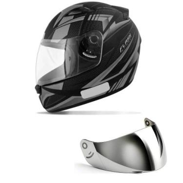 Imagem de Capacete Ebf New Spark Flash Preto e Prata Mais Viseira Prata Tamanho: