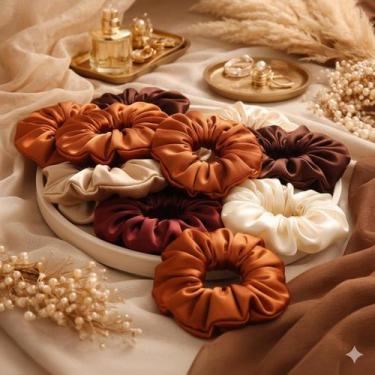 Imagem de Kit 30 Xuxinhas de Cetim com Costura Embutida Scrunchies Frufru Rabicó