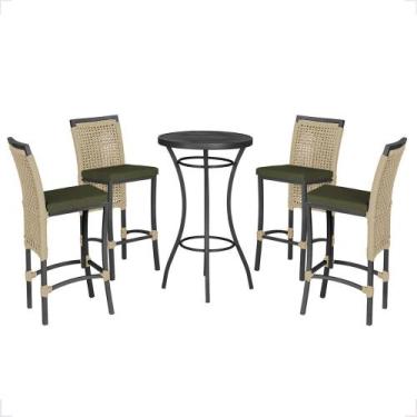 Imagem de Mesa Bistro e 4 Banquetas Roma Preta Corda Náutica 13 Trama Original, 