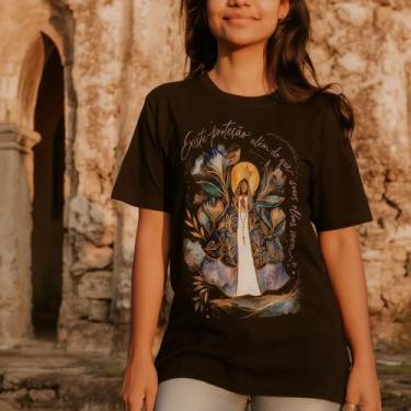 Imagem de Camiseta Religiosa Estampa Proteção Fé Algodão Confortável Durável Est