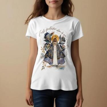 Imagem de Camiseta Religiosa Estampa Proteção Fé Algodão Confortável Durável Est