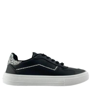 Imagem de Tênis Feminino Sardenha Moleca Com Tiras Em Glitter, Preto, Prata, 36