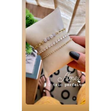 Imagem de Pulseira elos com 4 pedras e micro zirconias - Gataloca