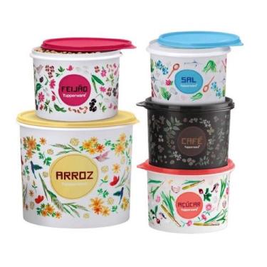 Imagem de Kit 5 Peças Tupperware Floral com Tampa Colorida