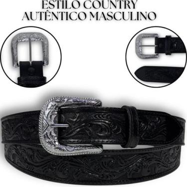 Imagem de Cinto Masculino Couro Bordado Reto Dawson Caramelo, Preto, 135