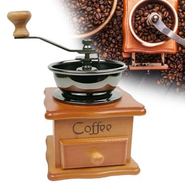 Imagem de Moedor de Café Manual Retrô em Madeira e Metal com Manivela Ajuste de Moagem e Gaveta 50g para Cozinha