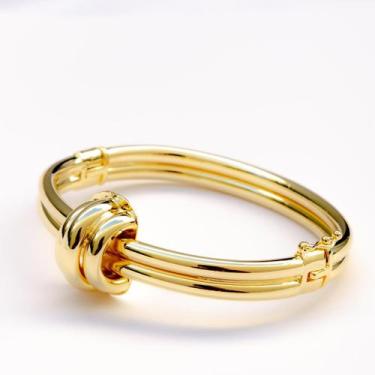 Imagem de Bracelete Duplo liso com Peça tripla Banhada a Ouro 18k - Atraktiva Jó