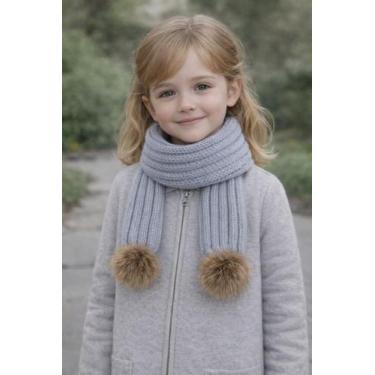 Imagem de Cachecol Infantil Unissex com Pompom Tricot Lã Inverno Frio - Modas Fa
