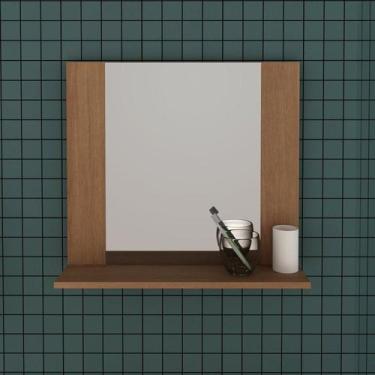 Imagem de Espelho com Moldura e 1 Prateleira - Amêndoa - Tecno Mobili, Marrom