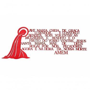 Imagem de Placa Decorativa Oração Ave Maria MDF 3MM 50x20CM Vermelha Ave Maria