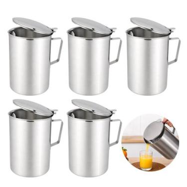 Imagem de Kit 5 Jarra de Inox com Tampa e Aparador de Gelo Água Suco 2L Em Casa 