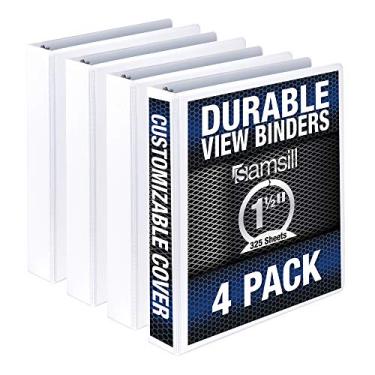 Imagem de Samsill Fichário durável de 3,8 cm, feito nos EUA, fichário com anel redondo personalizável, branco, pacote com 4 (MP48457)