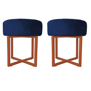 Imagem de 02 Puff Decorativo Madrid Luxo Bronze Assento Suede Azul Marinho - Folk Móveis