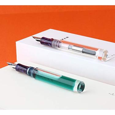 Imagem de Lanxivi Majohn Caneta-tinteiro C1 ponta média, resina acrílica transparente transparente, mini caneta de bolso, conta-gotas, cartuchos e enchimento de conversor