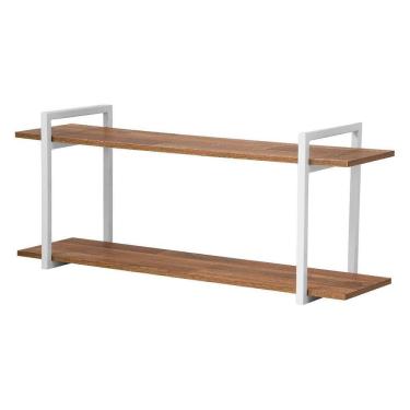 Imagem de Nicho Sala E Quarto Branco Com Prateleiras Amadeirado 80Cm