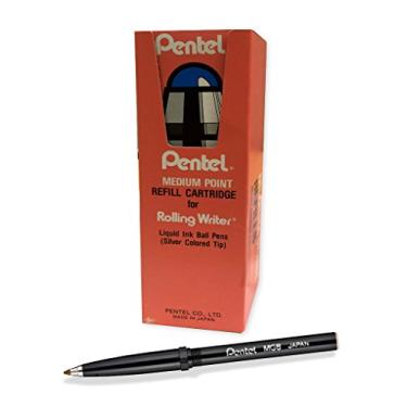 Imagem de Pentel Refil de rolo para escritor, refil fino R3, médio, preto, caixa com 12 recargas