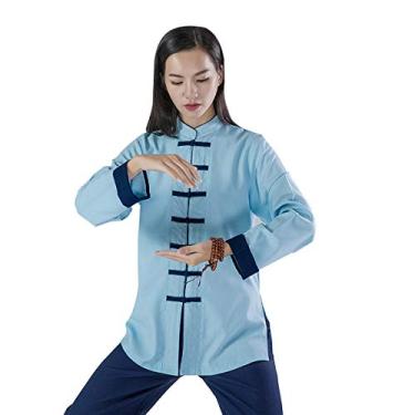 Imagem de KSUA Roupa feminina de Kung Fu com uniforme de artes marciais Tai Chi roupa de algodão com asas de chuva, meditação Zen, Azul, US M/ Tag L