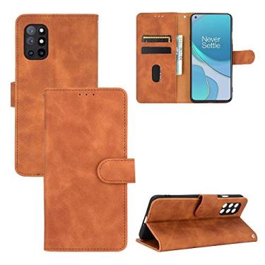 Imagem de YUNCHAO Caixa de telefone Para oneplus 8t cor sólida pele sente fivela magnética horizontal flip bezerro textura pu estojo de couro com suporte e cartão slots e carteira capa para celular