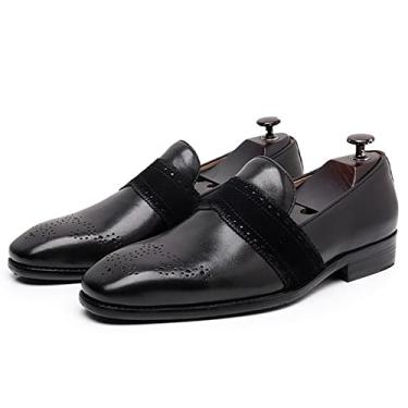 Imagem de Sapatos masculinos de couro Sapatos Oxford formais para homens bico redondo sapatos casuais de couro de negócios confortáveis sapatos de casamento sem cadarço sapatos de condução de couro