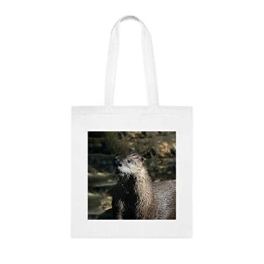 Imagem de Bolsa Lontra Canadensis Lontra Northern River, bolsa de lontra, bolsa de ombro, bolsas reutilizáveis, ideia de presente de cesta de Natal de aniversário, Branco