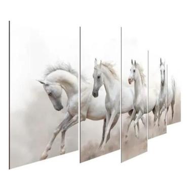 Imagem de Kit Quadro Decorativo Sala Cavalos Branco Selvagens - Olph Decor