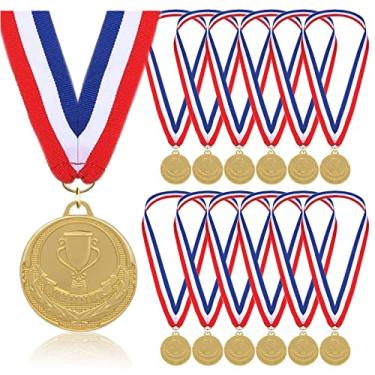 Imagem de 12 peças de medalhas de ouro para prêmios - Medalha vencedora de metal com fita de pescoço prêmios para crianças, adultos, dia esportivo, abelhas de ortografia, competições, festa, 5 cm