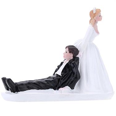 Imagem de Anself — Topo de bolo de casamento romântico para noivo e noiva de resina sintética para decoração de festa de casamento adorável