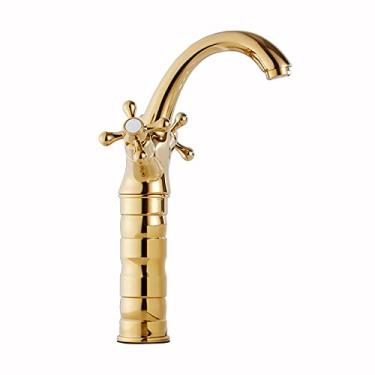 Imagem de LIDON Torneira de pia de banheiro de latão Torneira de alça dupla Torneira de pia de banheiro Latão antigo Latão escovado Torneira de banheiro 1 furo Torneira de cozinha antiga latão para pia, ouro (cor: dourado)
