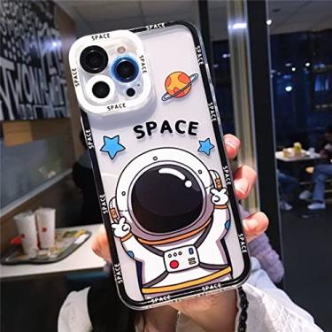 Imagem de MOESOE Capa compatível com iPhone 12, capa de telefone transparente de planeta de astronauta fofa para meninas e mulheres, capa fofa criativa de TPU (poliuretano termoplástico) macio à prova de choque - preta