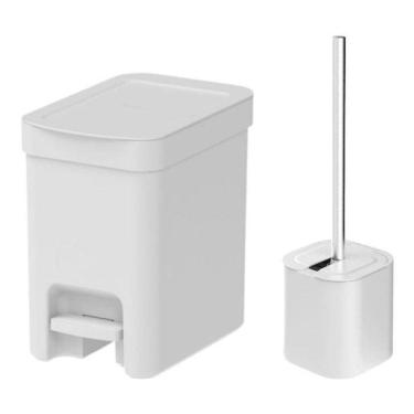 Imagem de Kit Lixeira 6 L + Escova Sanitária Banheiro Lavabo Dual - Ou