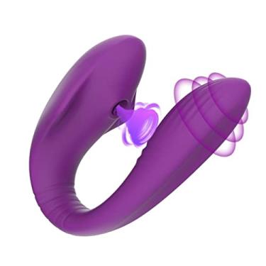 Imagem de Vibrador Feminino Motor Duplo 13 Frequências Sexuais Ponto G e Sucção Clitóris Com Controle Remoto Sem Fio Erótico (Roxo)