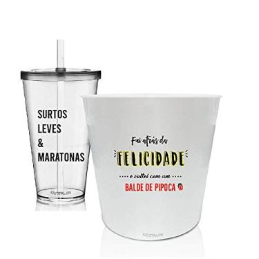 Imagem de Kit Balde de Pipoca e Copo Personalizado - Fui atrás da Felicidade