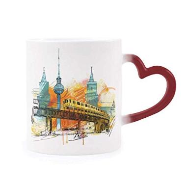 Imagem de Caneca Tokyo Japan Rail Train Tower Sensível ao Calor Caneca de Grés Mudança de Cor Vermelha