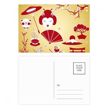 Imagem de Conjunto de cartão postal vermelho amarelo branco copo sushi Japão cartão de felicitações para envio de aniversário