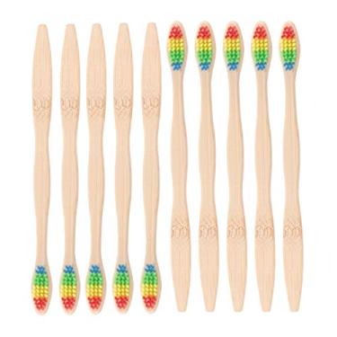 Imagem de Escova de dentes de bambu natural OSALADI 10 unidades de cerdas macias, escovas de dentes de madeira ecológica, limpador de dentes, pente de dentes para viagem, casa, crianças, adultos (colorido)