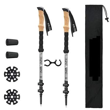 Imagem de N/H Pacote com 2 bastões de caminhada de fibra de carbono – Bengalas dobráveis e telescópicas com alça de cortiça natural e empunhaduras de EVA estendidas, bastões de caminhada ultraleve para mochilão, acampamento