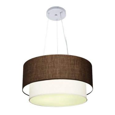 Imagem de Lustre Pendente Duplo Cúpula Tecido 25/50x40 cm, Vivare Iluminação, Pendente4061 LCBR, Café/Branco, Médio