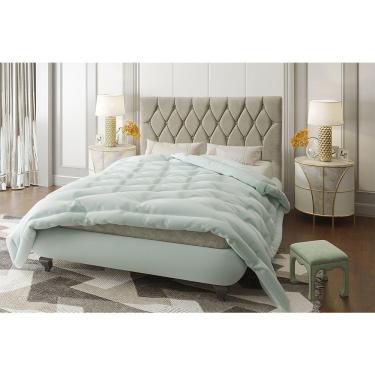 Imagem de Cabeceira Casal Suede Estofada Bege Dobuê Miami 140x10x123